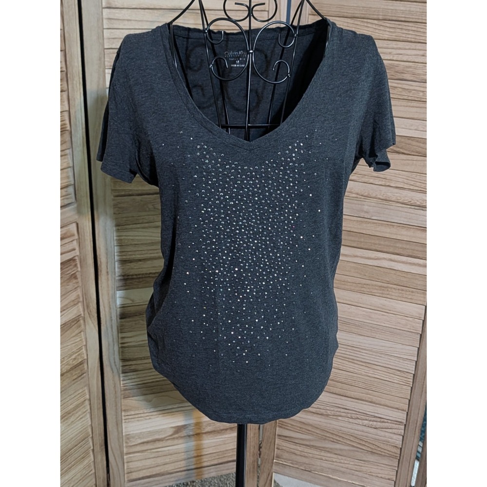 Calvin Klein Women's Gray Sparkly Decor Front Tank Top,Sz Medium